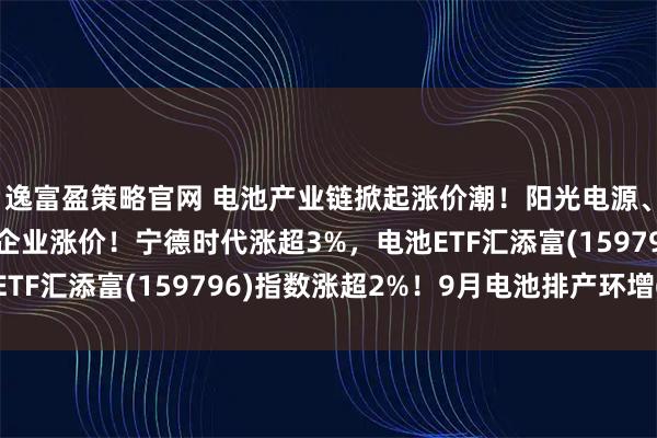 逸富盈策略官网 电池产业链掀起涨价潮！阳光电源、科士达等十余家光储企业涨价！宁德时代涨超3%，电池ETF汇添富(159796)指数涨超2%！9月电池排产环增6%